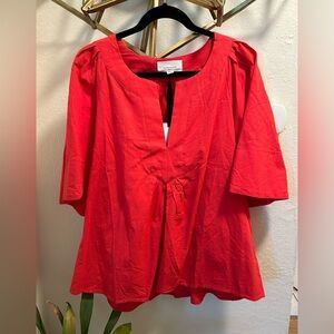 NWT Pomander Place Vibrant Red Blouse Flutter Sleeves XXXL 100% Cotton